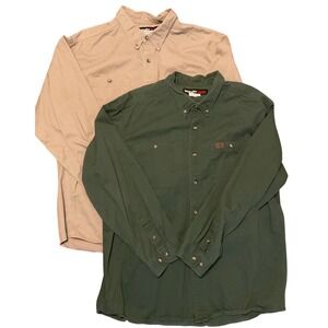 Wrangler Riggs Workwear Mens XXL Long Sleeve Shirt Lot 2 Cotton Green Khaki 2XL
